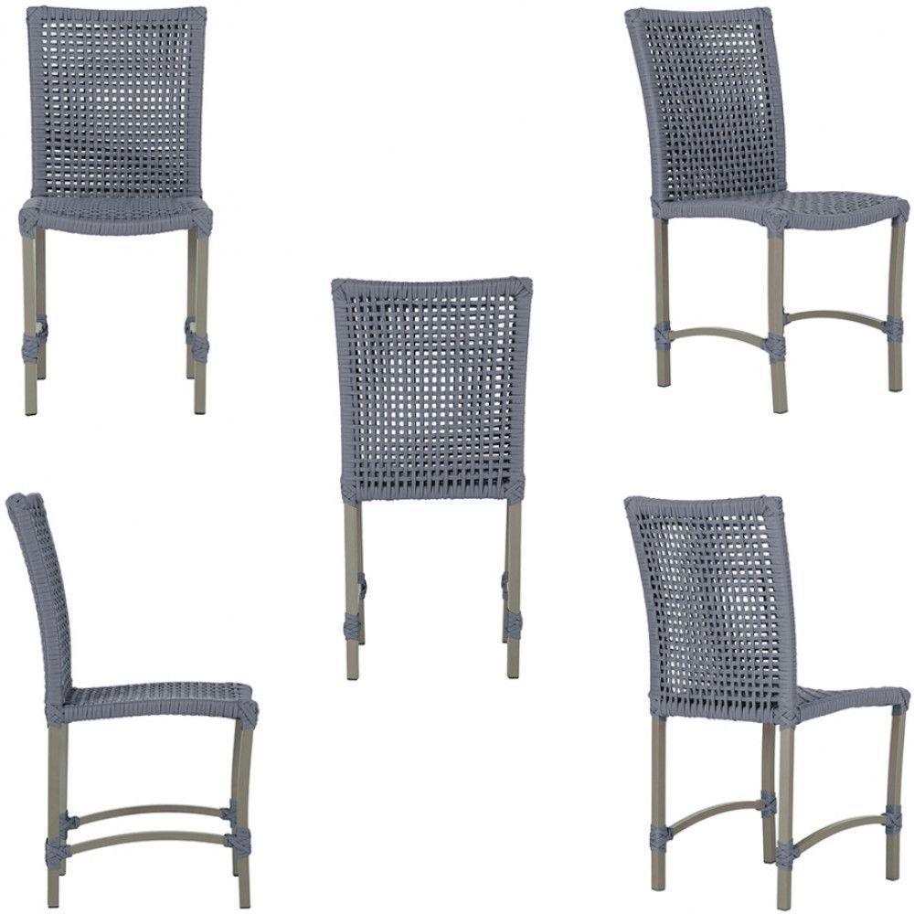 Mesa Ascoli 120 Cm Com 6 Cadeiras Cannes De Alumínio Trama Prata - 3