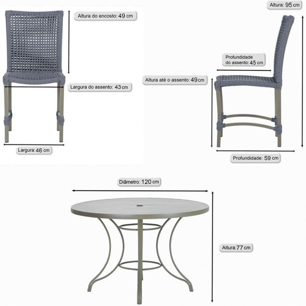 Mesa Ascoli 120 Cm Com 6 Cadeiras Cannes De Alumínio Trama Prata - 6