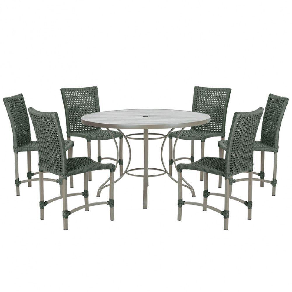 Mesa Ascoli 120 Cm Com 6 Cadeiras Cannes De Alumínio Trama Verde - 1