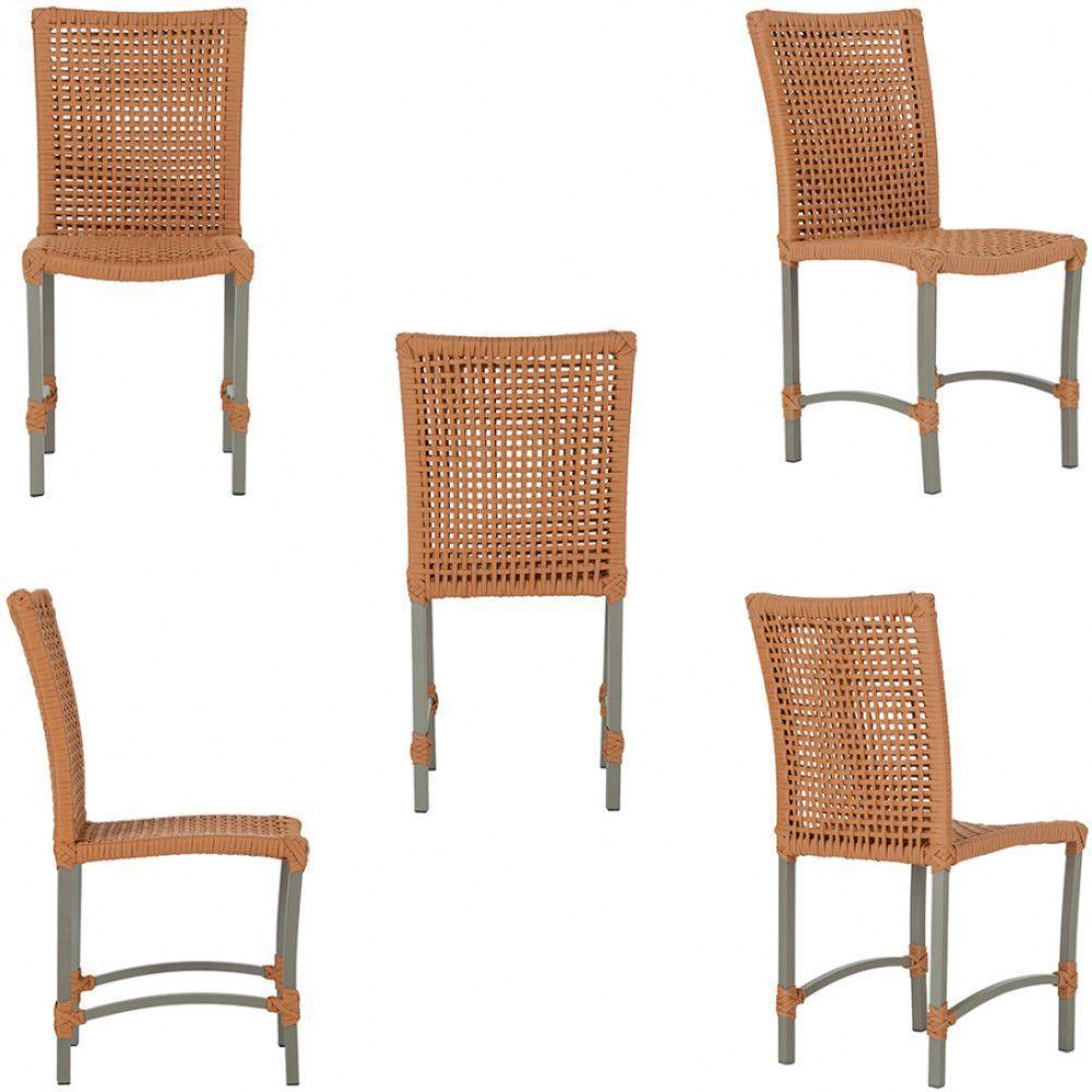 Mesa Ascoli 120 Cm Com 6 Cadeiras Cannes De Alumínio Trama Terra Cota - 3