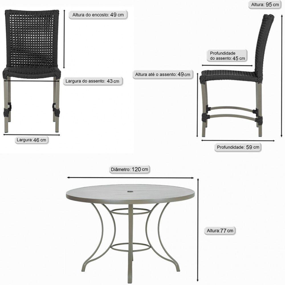 Mesa Ascoli 120 Cm Com 6 Cadeiras Cannes De Alumínio Trama Preto - 6