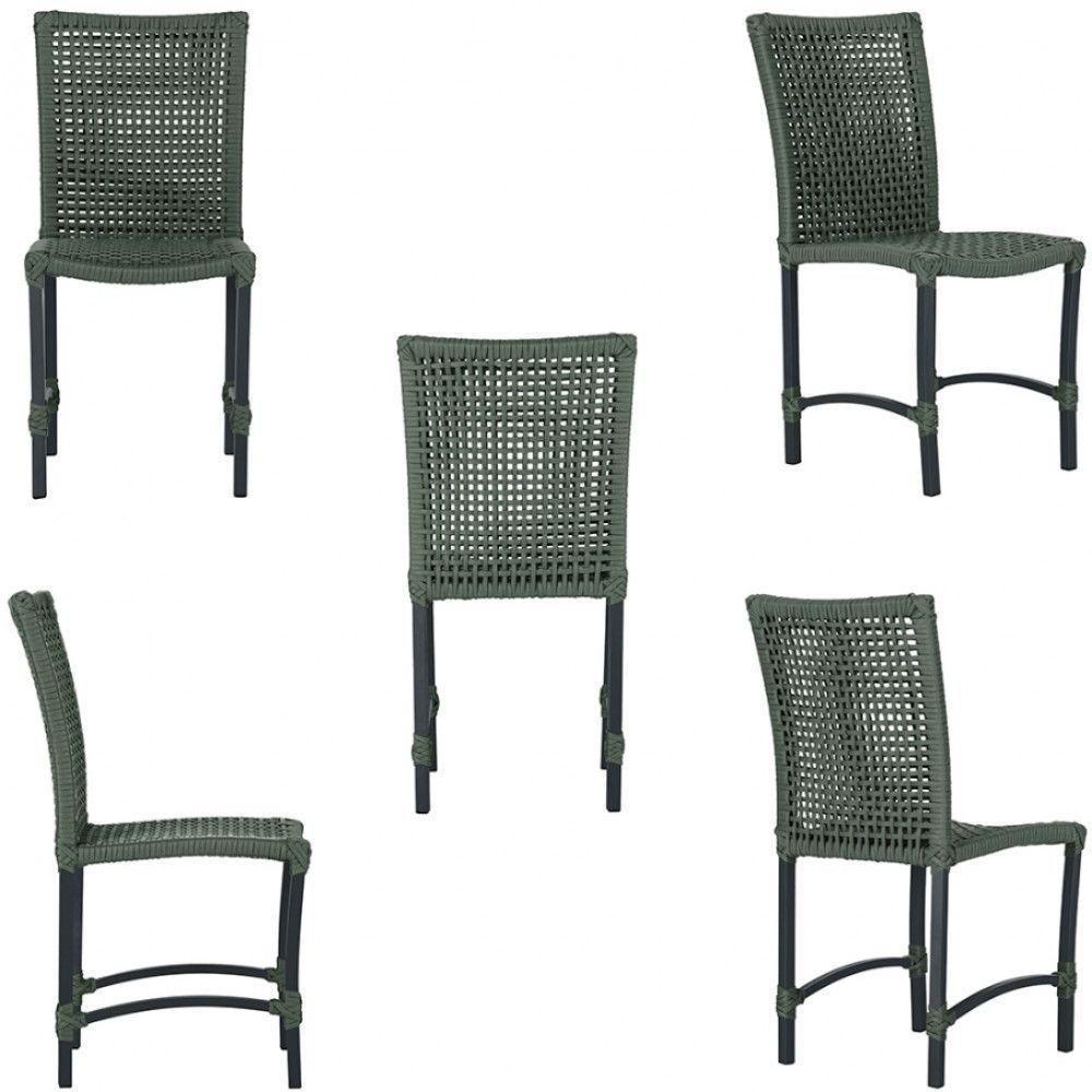 Mesa Ascoli 120 Cm Com 6 Cadeiras Cannes De Alumínio Trama Verde - 2