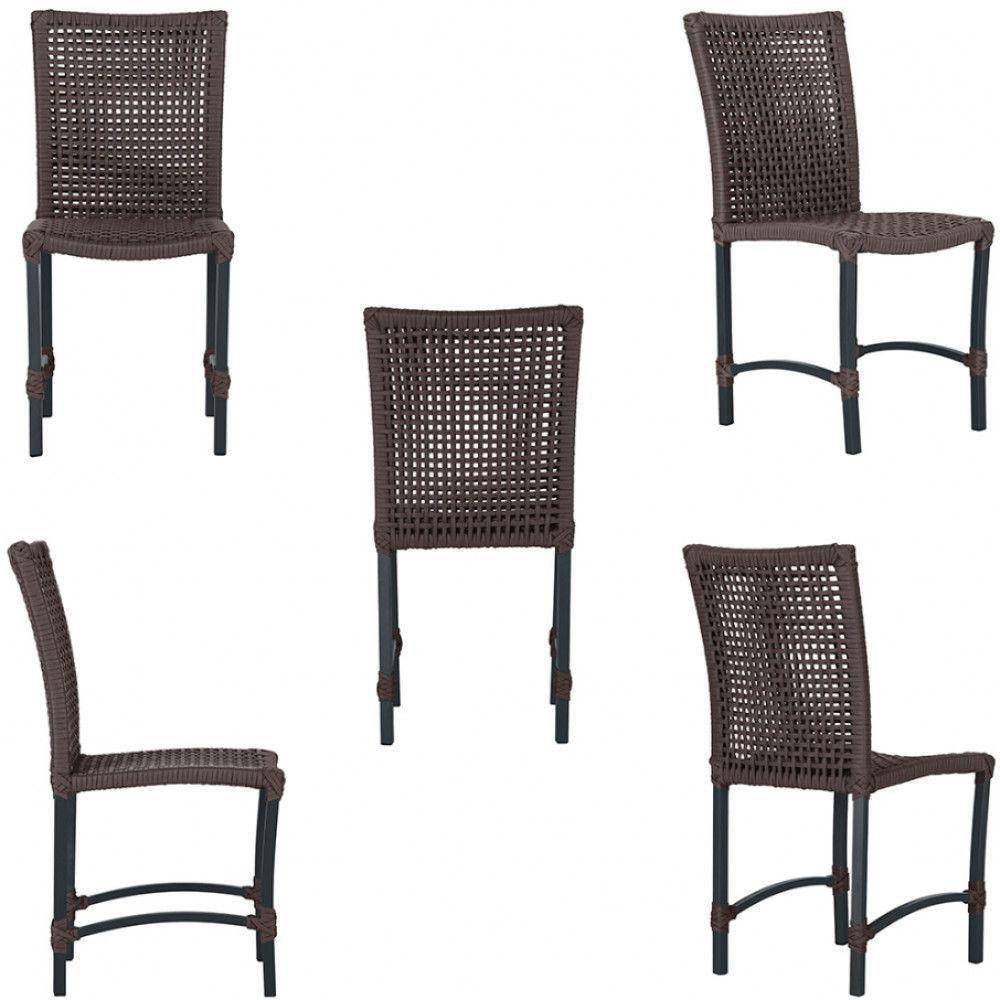 Mesa Ascoli 120 Cm Com 6 Cadeiras Cannes De Alumínio Trama Marrom - 3