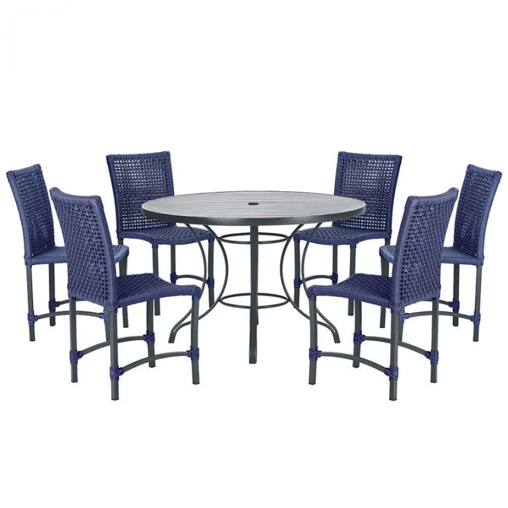 Mesa Ascoli 120 Cm Com 6 Cadeiras Cannes De Alumínio Trama Azul - 1