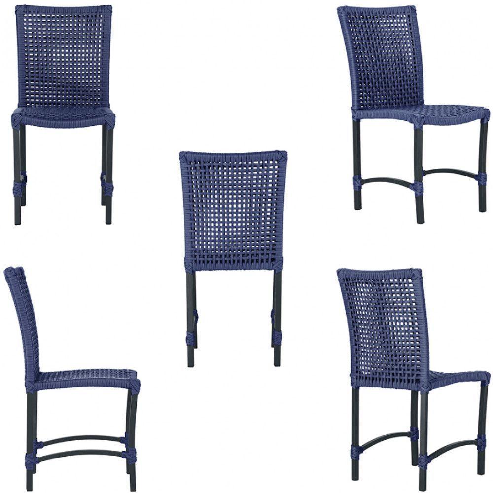 Mesa Ascoli 120 Cm Com 6 Cadeiras Cannes De Alumínio Trama Azul - 3