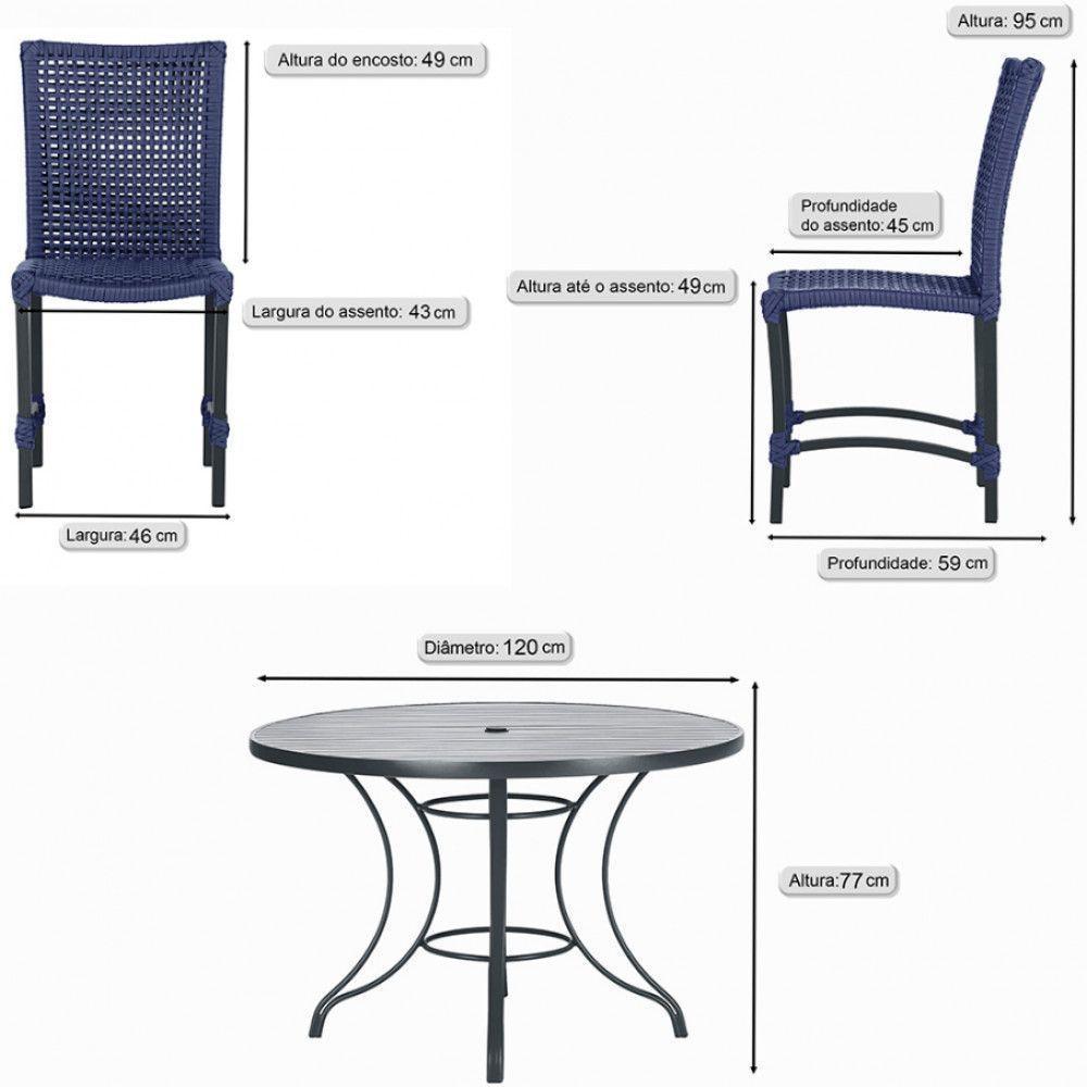 Mesa Ascoli 120 Cm Com 6 Cadeiras Cannes De Alumínio Trama Azul - 6