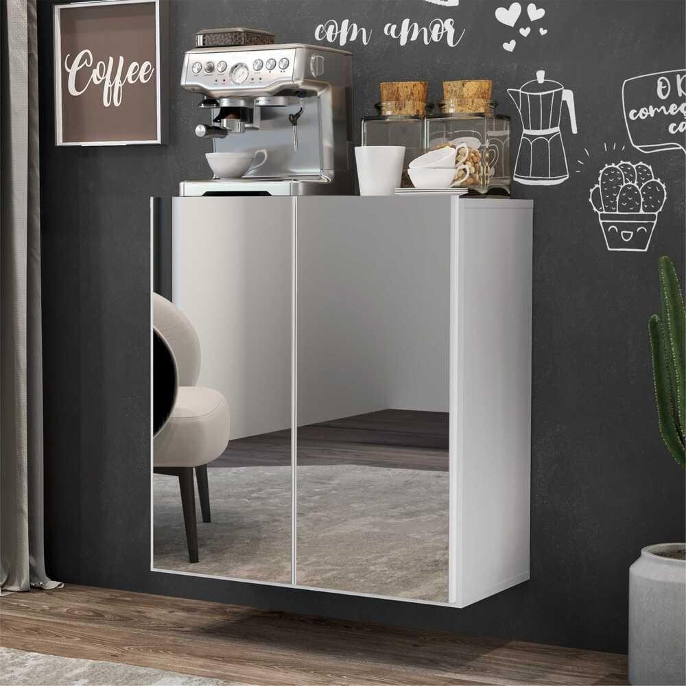 Aparador Buffet 2 Portas Com Espelho Suspenso Vegas V3612 Branco Branco - 4