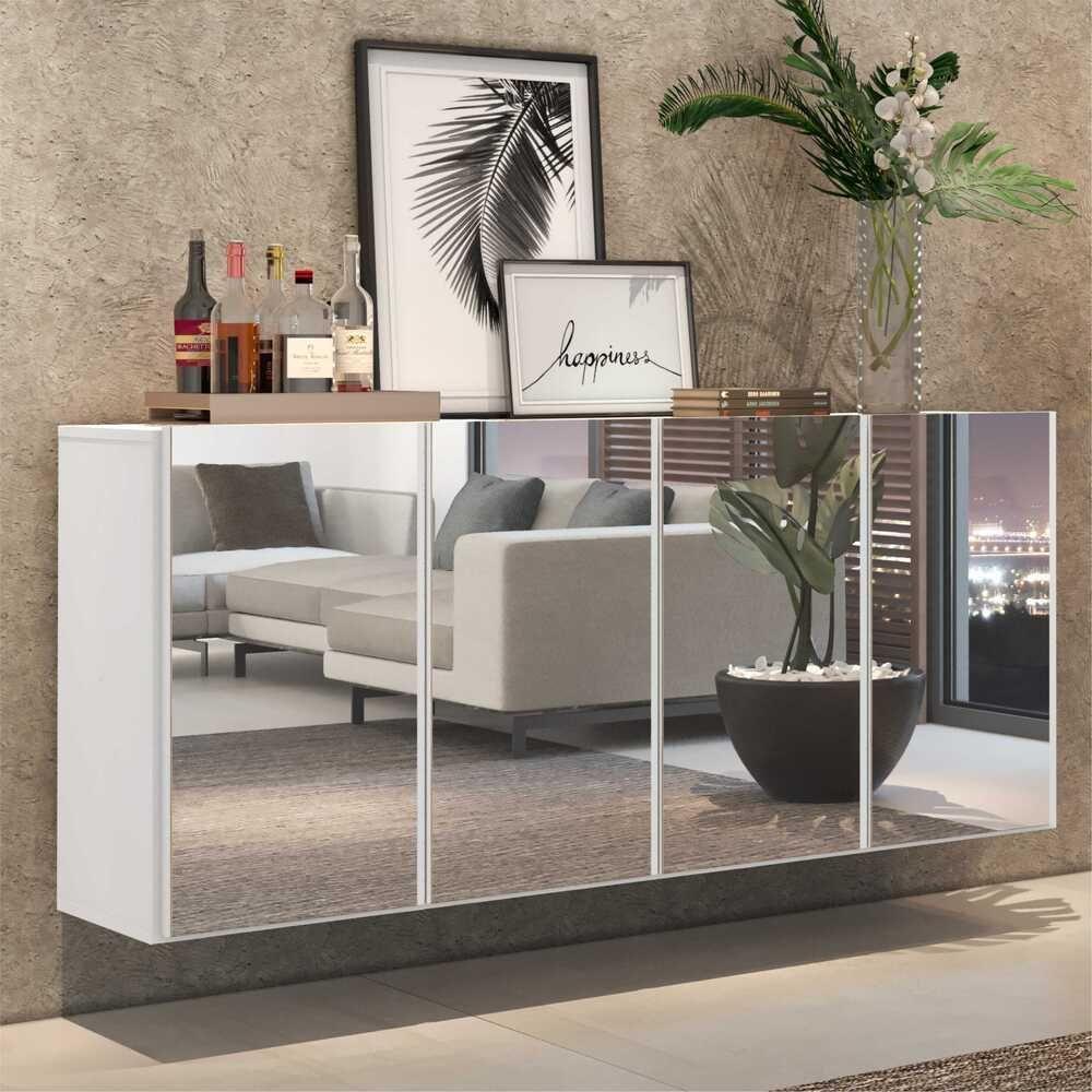 Aparador Buffet 2 Portas Com Espelho Suspenso Vegas V3612 Branco Branco - 8