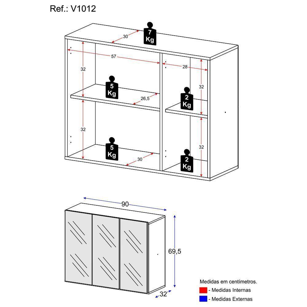 Aparador Buffet 2 Portas Com Espelho Suspenso Vegas V3612 Branco Branco - 10
