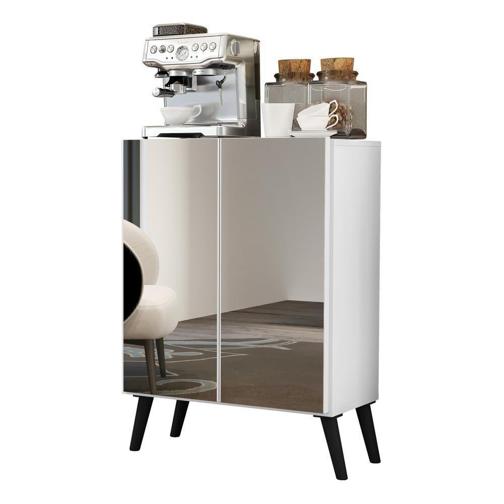 Aparador Buffet 2 Portas Com Espelho Retrô Vegas V3613 Branco/Preto Branco/Preto - 5