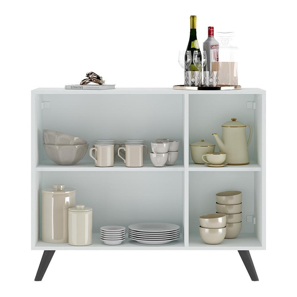 Aparador Buffet 2 Portas Com Espelho Retrô Vegas V3613 Branco/Preto Branco/Preto - 10