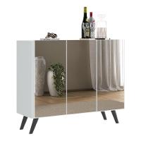 Aparador Buffet 2 Portas Com Espelho Retrô Vegas V3613 Branco/Preto Branco/Preto - 1