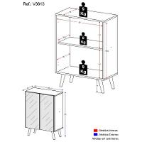 Aparador Buffet 2 Portas Com Espelho Retrô Vegas V3613 Branco/Preto Branco/Preto