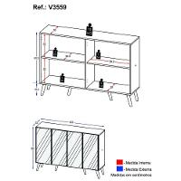 Aparador Buffet 2 Portas Com Espelho Retrô Vegas V3613 Branco/Preto Branco/Preto - 8