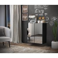 Aparador Buffet 2 Portas Com Espelho Suspenso Vegas V3612 Preto Preto - 2