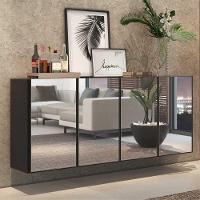 Aparador Buffet 2 Portas Com Espelho Suspenso Vegas V3612 Preto Preto - 8