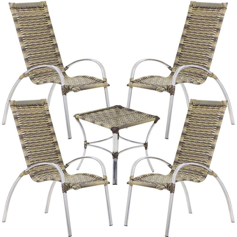 Jogo De Mesa E Cadeiras De Alumínio Em Fibra Trama Original Cappuccino - 1