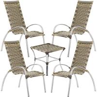 Jogo De Mesa E Cadeiras De Alumínio Em Fibra Trama Original Cappuccino - 1