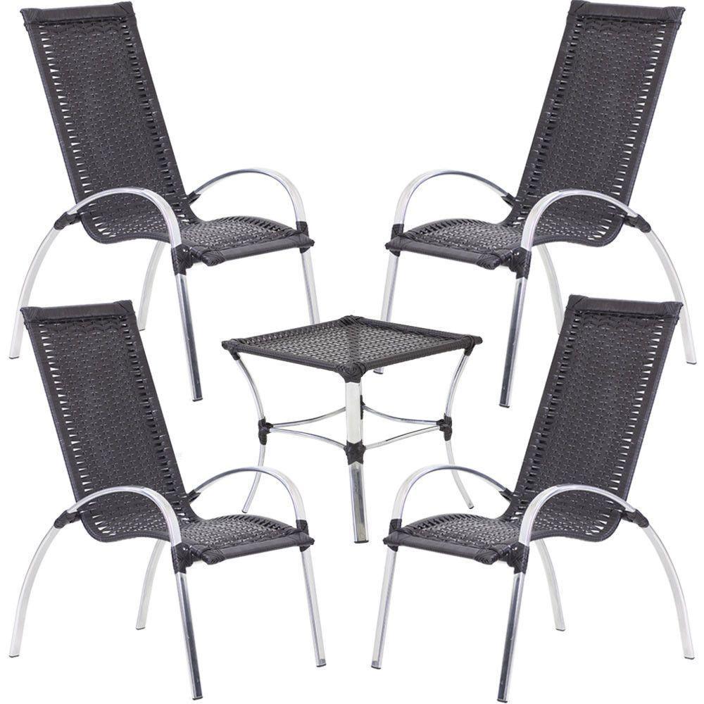 Jogo De Mesa E Cadeiras De Alumínio Em Fibra Trama Original Preto - 1