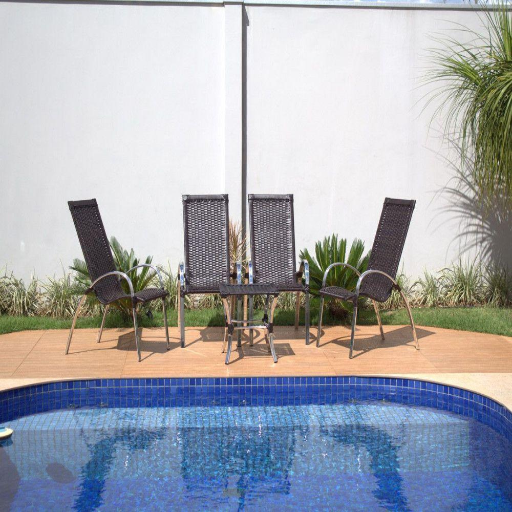 Jogo De Mesa E Cadeiras De Alumínio Em Fibra Trama Original Preto - 2