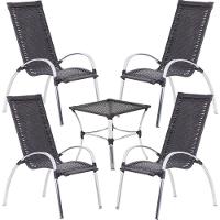 Jogo De Mesa E Cadeiras De Alumínio Em Fibra Trama Original Preto - 1