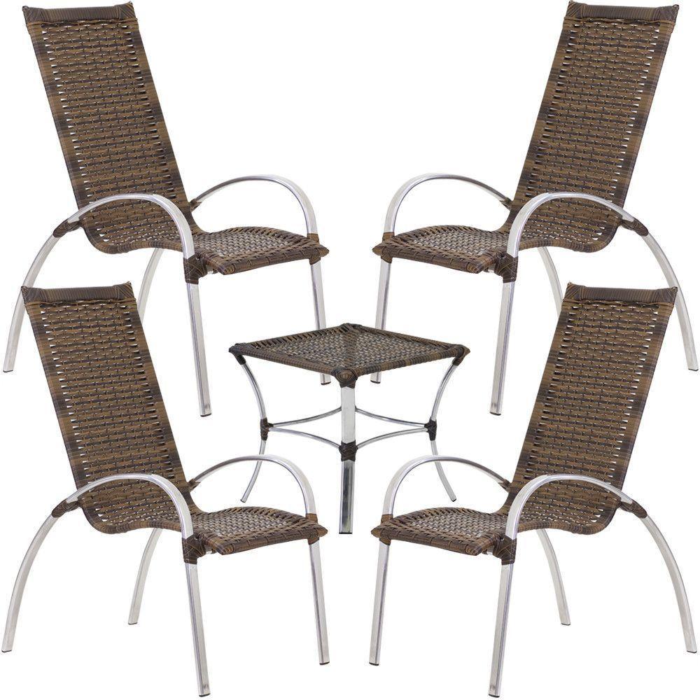 Jogo De Mesa E Cadeiras De Alumínio Em Fibra Trama Original Argila - 1