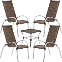 Jogo De Mesa E Cadeiras De Alumínio Em Fibra Trama Original Argila - 1