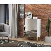 Aparador Buffet 2 Portas Com Espelho Retrô Vegas V3613 Branco/Natural Branco/Natural - 2