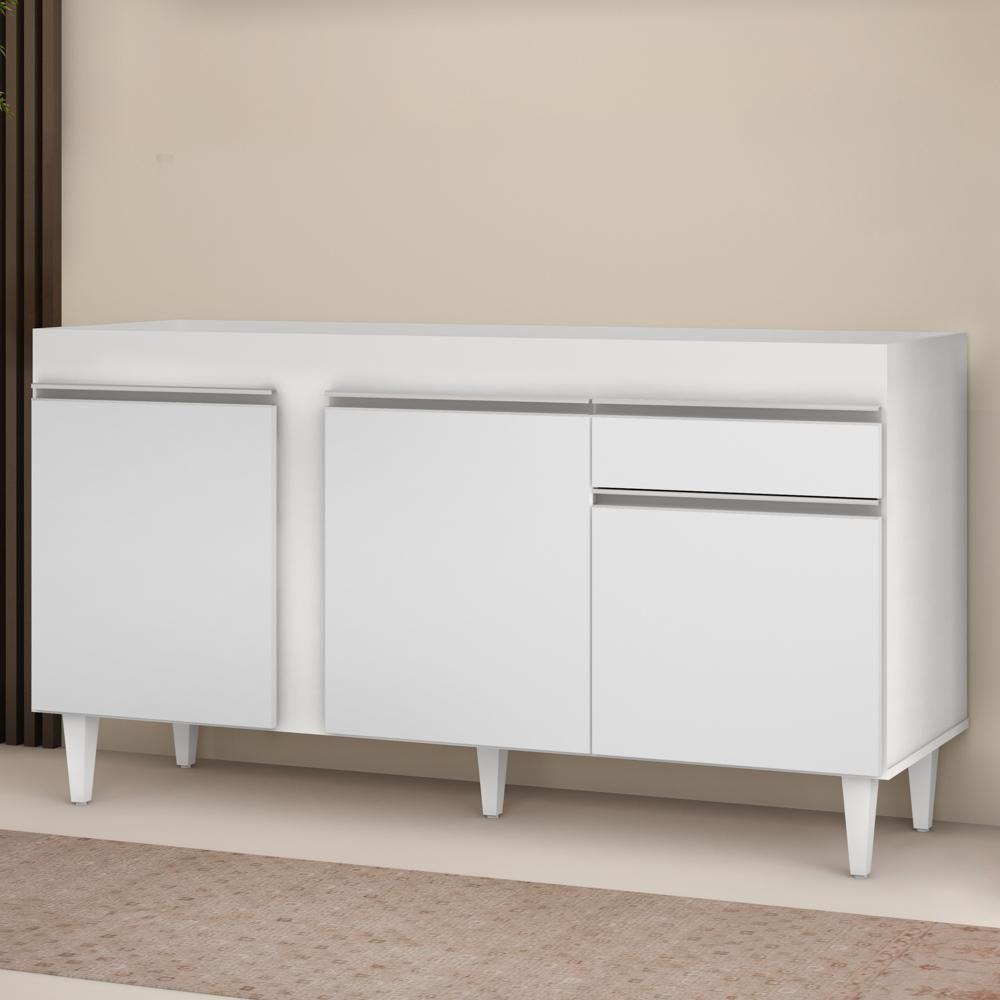 Balcão Gabinete Para Pia 150cm Sem Tampo 3 Portas 1 Gaveta Dakota Branco - Lumil - 2