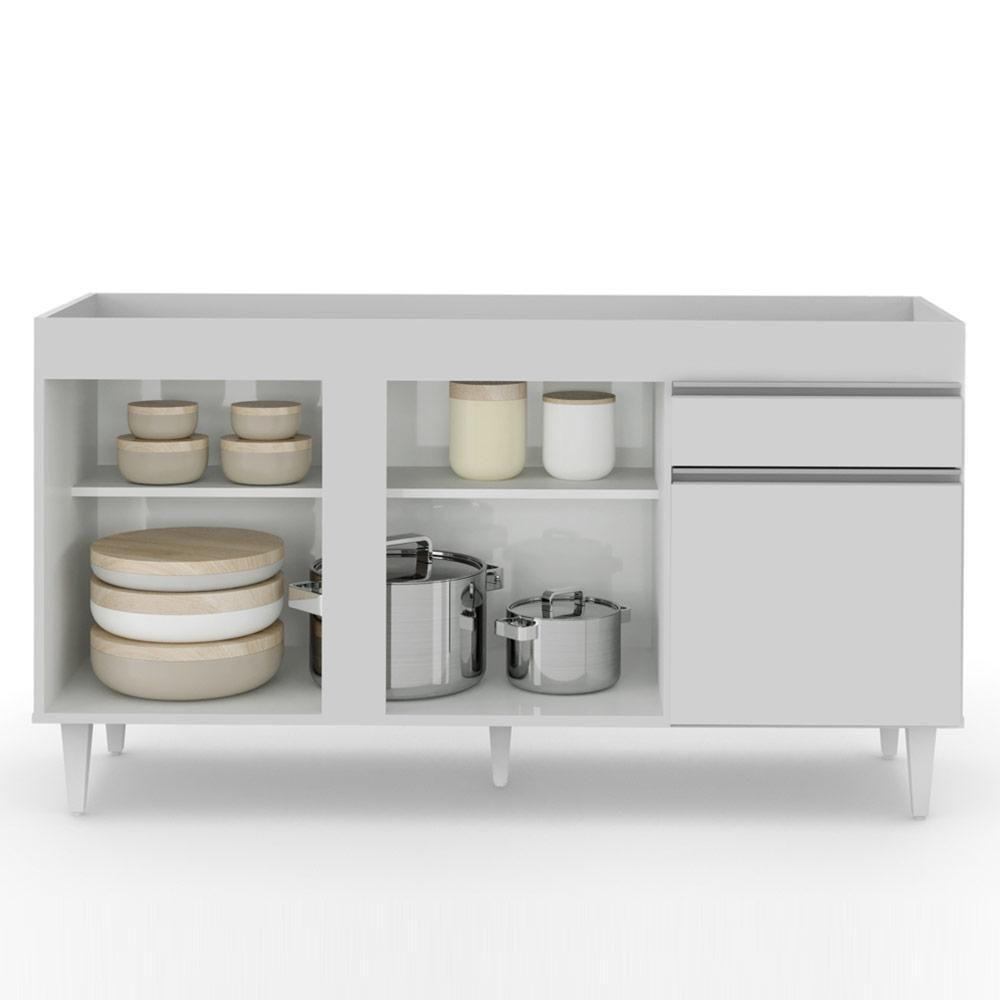 Balcão Gabinete Para Pia 150cm Sem Tampo 3 Portas 1 Gaveta Dakota Branco - Lumil - 3