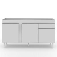 Balcão Gabinete Para Pia 150cm Sem Tampo 3 Portas 1 Gaveta Dakota Branco - Lumil