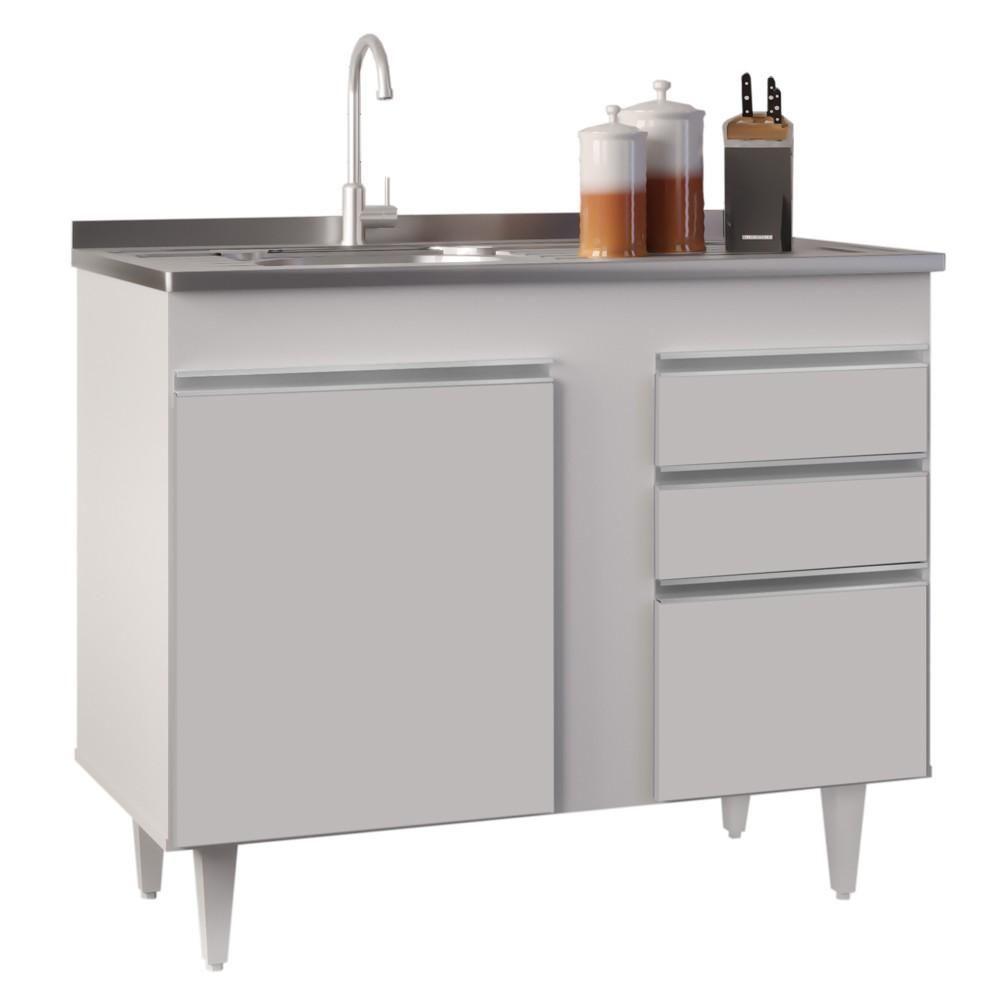 Balcão Gabinete 100cm Sem Tampo 3 Portas 2 Gavetas Luziania Branco - Lumil Móveis - 1