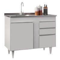 Balcão Gabinete 100cm Sem Tampo 3 Portas 2 Gavetas Luziania Branco - Lumil Móveis - 1