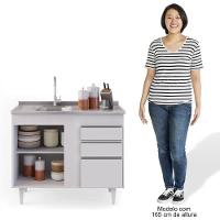 Balcão Gabinete 100cm Sem Tampo 3 Portas 2 Gavetas Luziania Branco - Lumil Móveis - 3