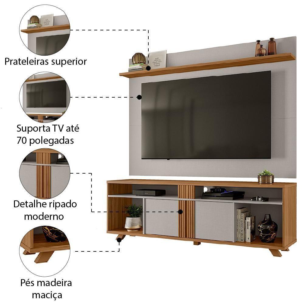 Rack Bancada Com Painel Para Tv Até 70 Polegadas 1,80M Freijó / Off White Notável Freijó Trend - 3