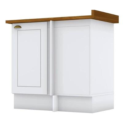 Balcão Canto Reto 1 Porta Americana Branco Com Tampo Nature - Henn
