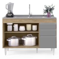 Balcão Gabinete Para Pia 120cm Sem Tampo 3 Portas 2 Gavetas Michigan Castanho/cinza - Lumil - 2