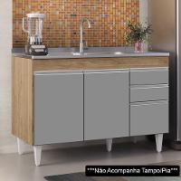 Balcão Gabinete Para Pia 120cm Sem Tampo 3 Portas 2 Gavetas Michigan Castanho/cinza - Lumil - 3