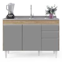 Balcão Gabinete Para Pia 120cm Sem Tampo 3 Portas 2 Gavetas Michigan Castanho/cinza - Lumil