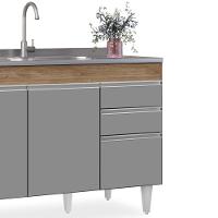 Balcão Gabinete Para Pia 120cm Sem Tampo 3 Portas 2 Gavetas Michigan Castanho/cinza - Lumil - 5