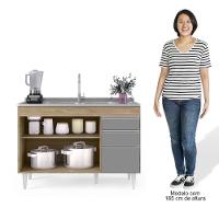 Balcão Gabinete Para Pia 120cm Sem Tampo 3 Portas 2 Gavetas Michigan Castanho/cinza - Lumil - 6