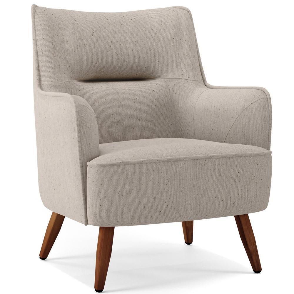 Poltrona Fixa Pés De Madeira Isabella Linho Bege C-107 - 1