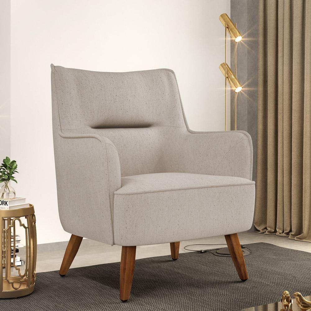 Poltrona Fixa Pés De Madeira Isabella Linho Bege C-107 - 7