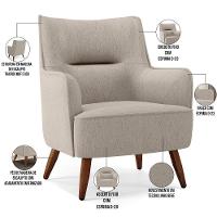 Poltrona Fixa Pés De Madeira Isabella Linho Bege C-107 - 5