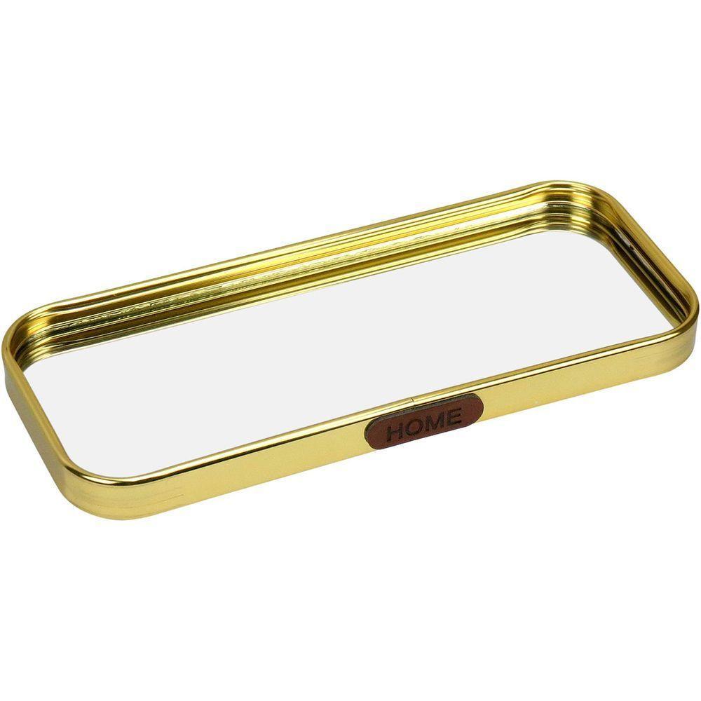 Bandeja Decorativa Para Servir Retangular Home&co Com Espelho Metal 1x22x9cm Dourado - 1