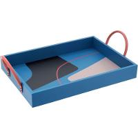 Bandeja Decorativa Para Servir Retangular Mdf 10x25x39cm Azul - 1