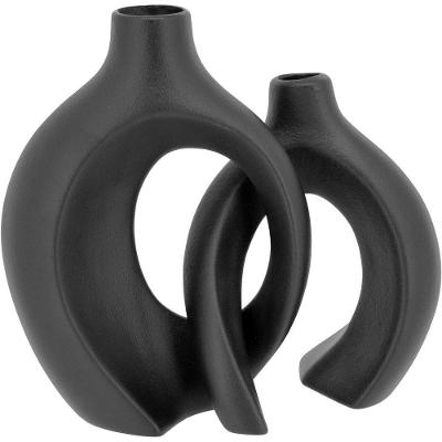 Jg 2pç Vaso Decorativo Enfeite Casa Cerâmica 22x20x20cm Preto