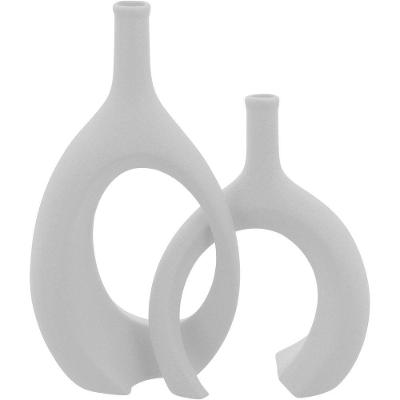 Jg 2pç Vaso Decorativo Enfeite Casa Cerâmica 31x15x15cm Branco