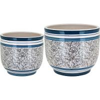 Jogo 2 Cachepô Cerâmica Azul Vaso Decorativo Planta - 1