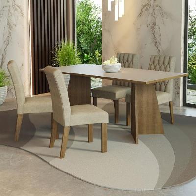 Conjunto Sala de Jantar Ruby 4 Lugares Mesa Tampo em MDP com Cadeiras Estofadas Suede Marrom